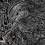 Black and white drawing with different textures.