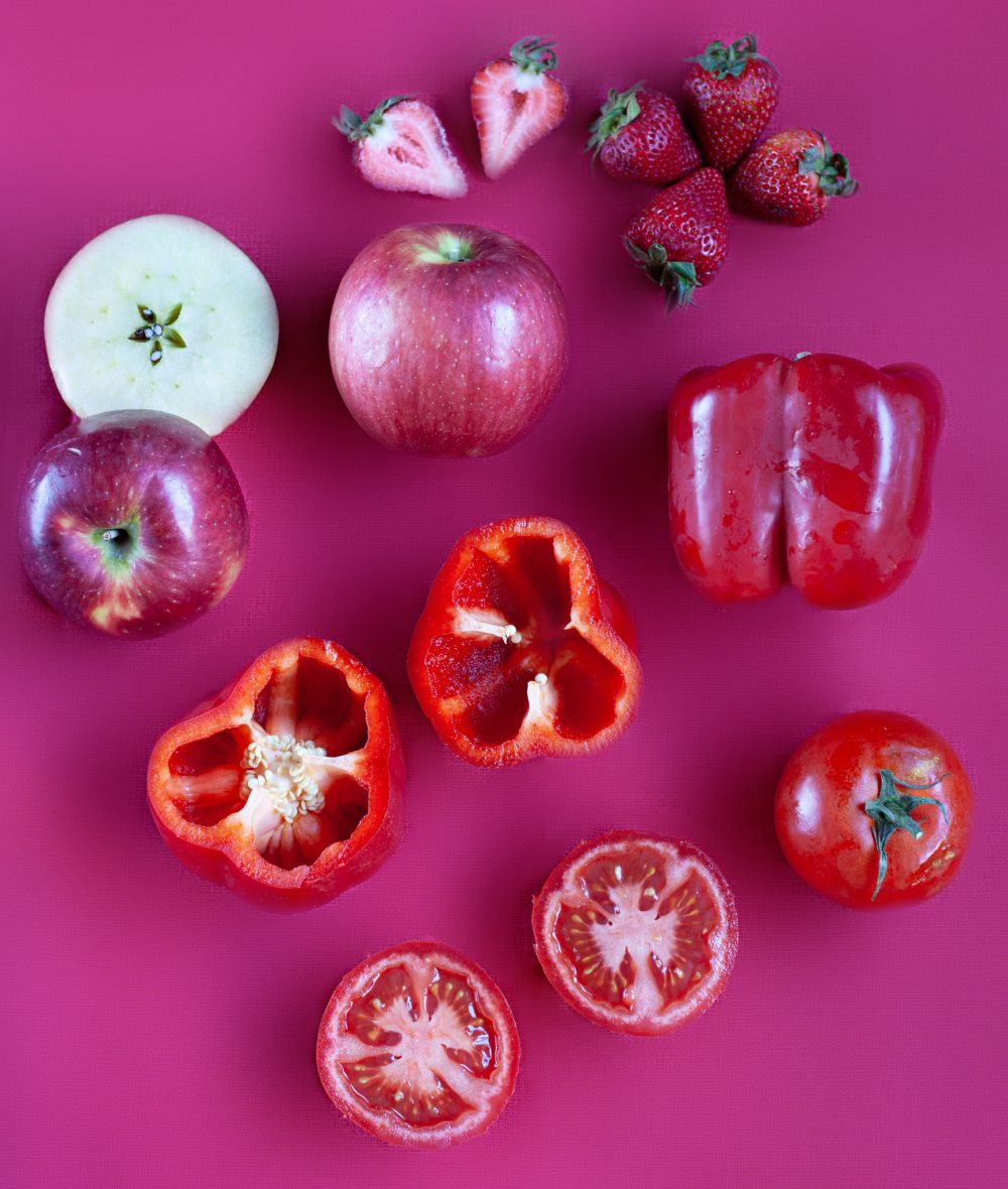 Photograph of fruits, red.