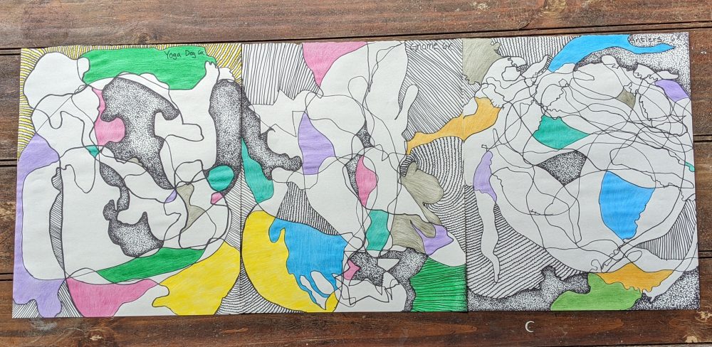 Abstract drawing with lines and some colors.