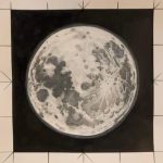 Black and white image of the moon with a black background.