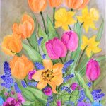 A colorful painting of flowers.