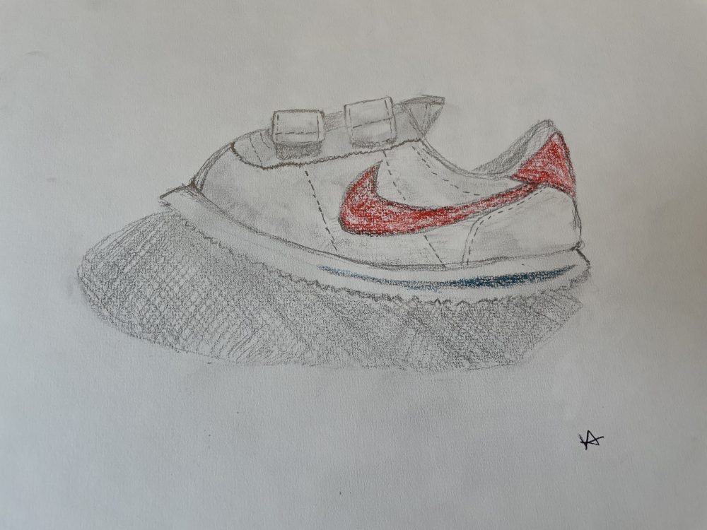 A drawing of a toddler's shoe