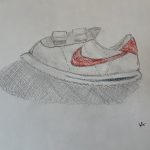 A drawing of a toddler's shoe