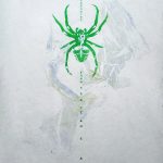 An ethereal monotype composition featuring a green spray-painted spider.