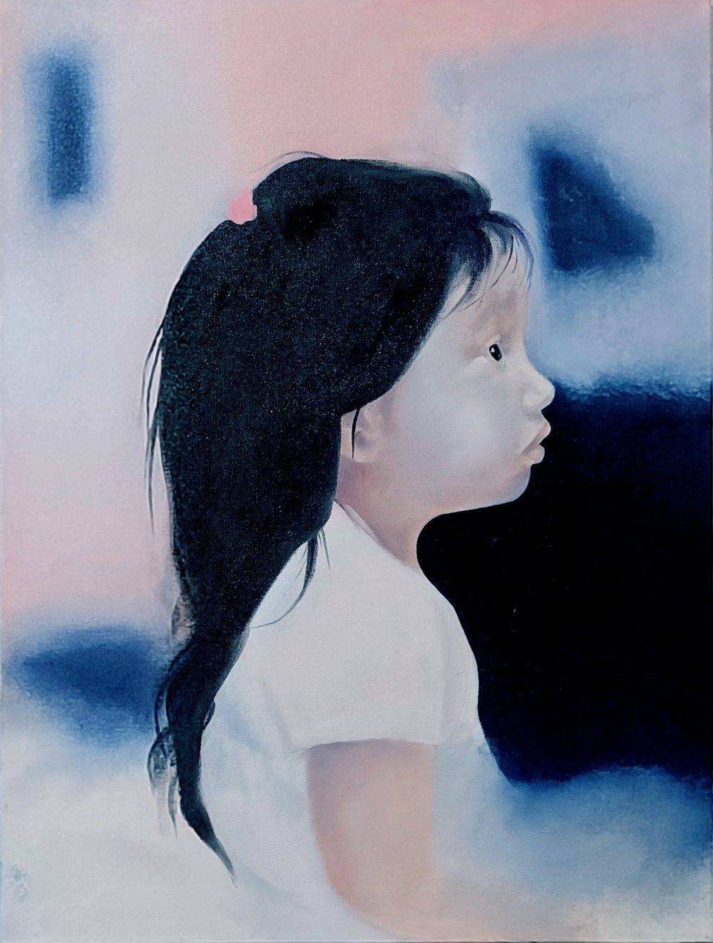 A painting of a 4 year-old girl in profile view.