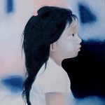 A painting of a 4 year-old girl in profile view.
