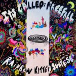 A vivid psychedelic poster with a girl falling through a black hole.