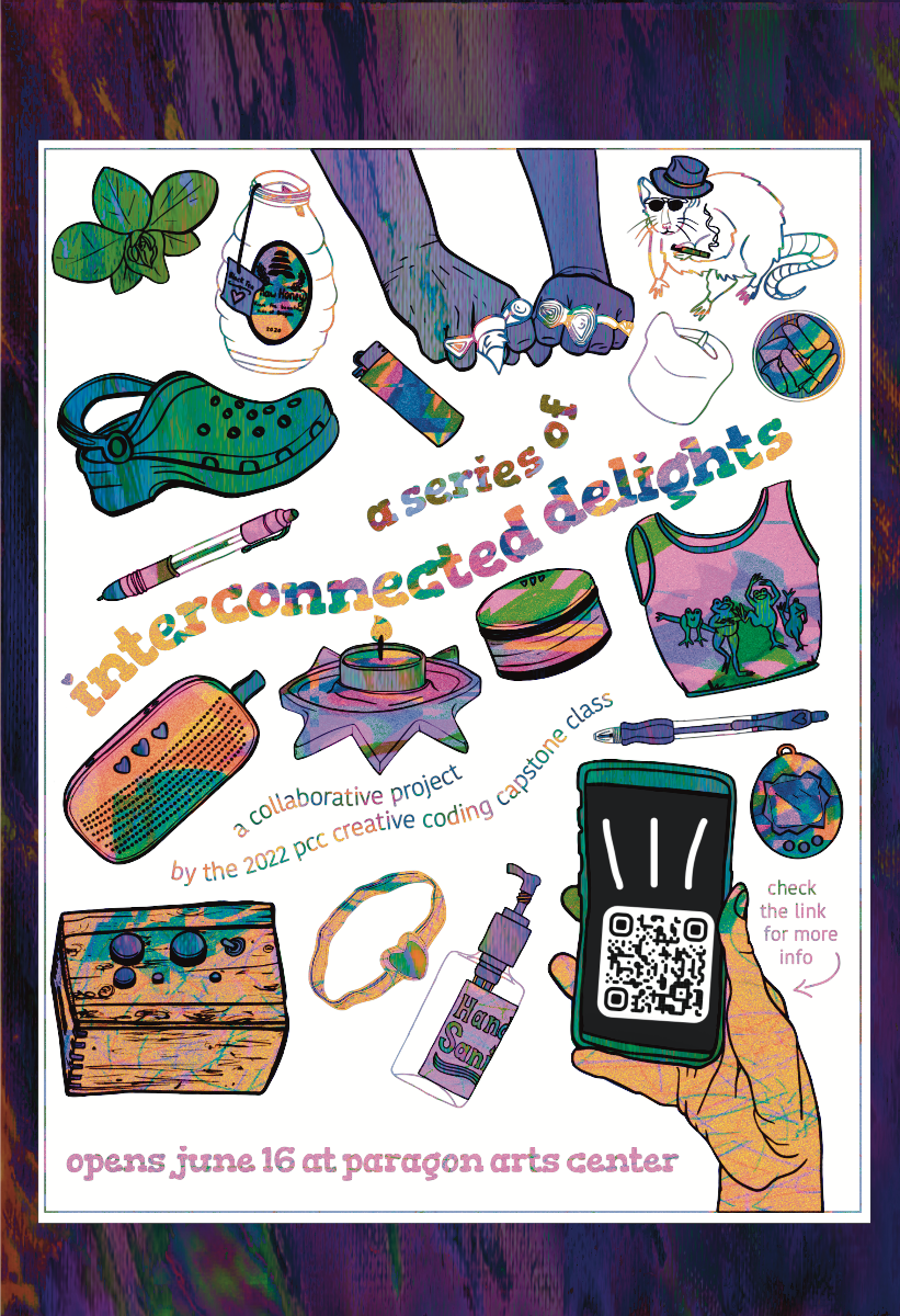 A poster of colorful drawings of objects.