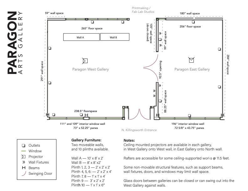 Floor plan of the Paragon Arts Gallery.