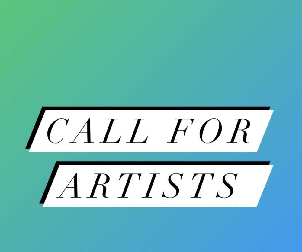 blue green background and the words call for artists