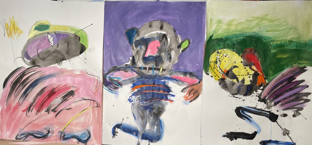 Painting of three abstract figures 