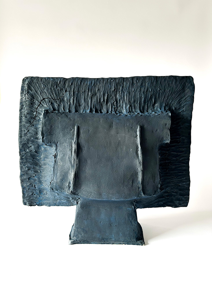 Blue square ceramic sculpture