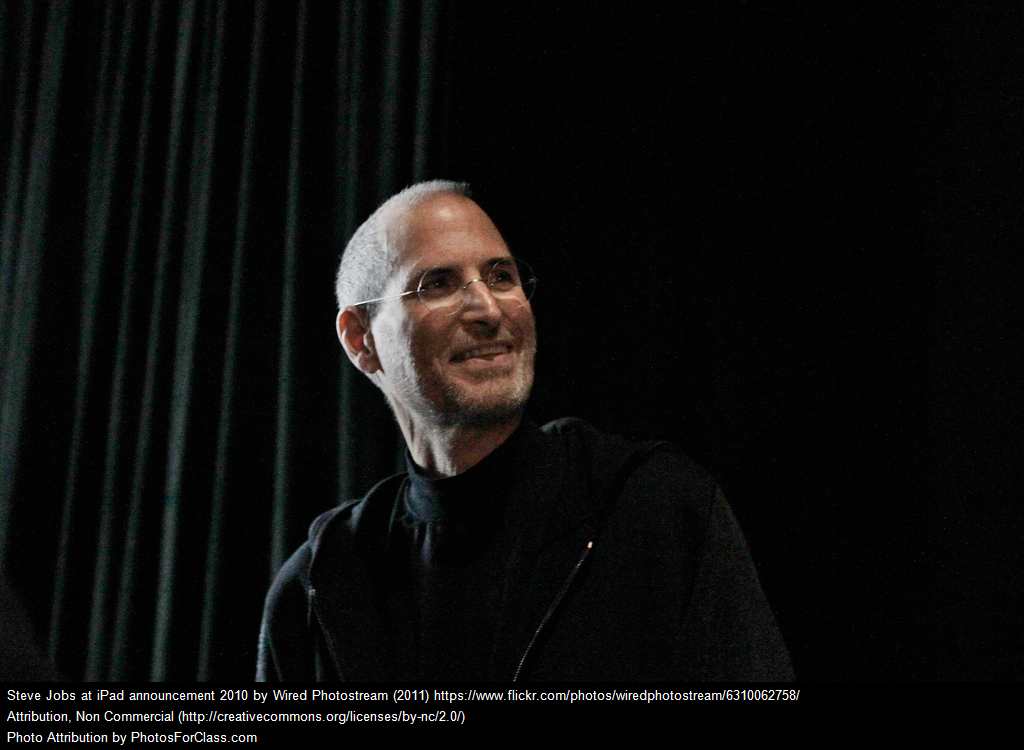 Photograph of Steve Jobs looking up and to the right.