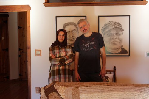 Guzide Erturk Guzeldere and Ismet Prcic in the Carolyn Moore House's Great Room.