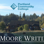 WriBanner depicting the Writers House on a summer day that says Portland Community College Carolyn Moore Writers House
