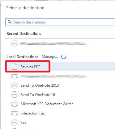 From the Local Destination menu, select Save as PDF
