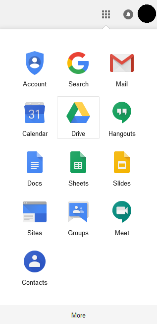 Google Apps menu from PCC email showing Drive option