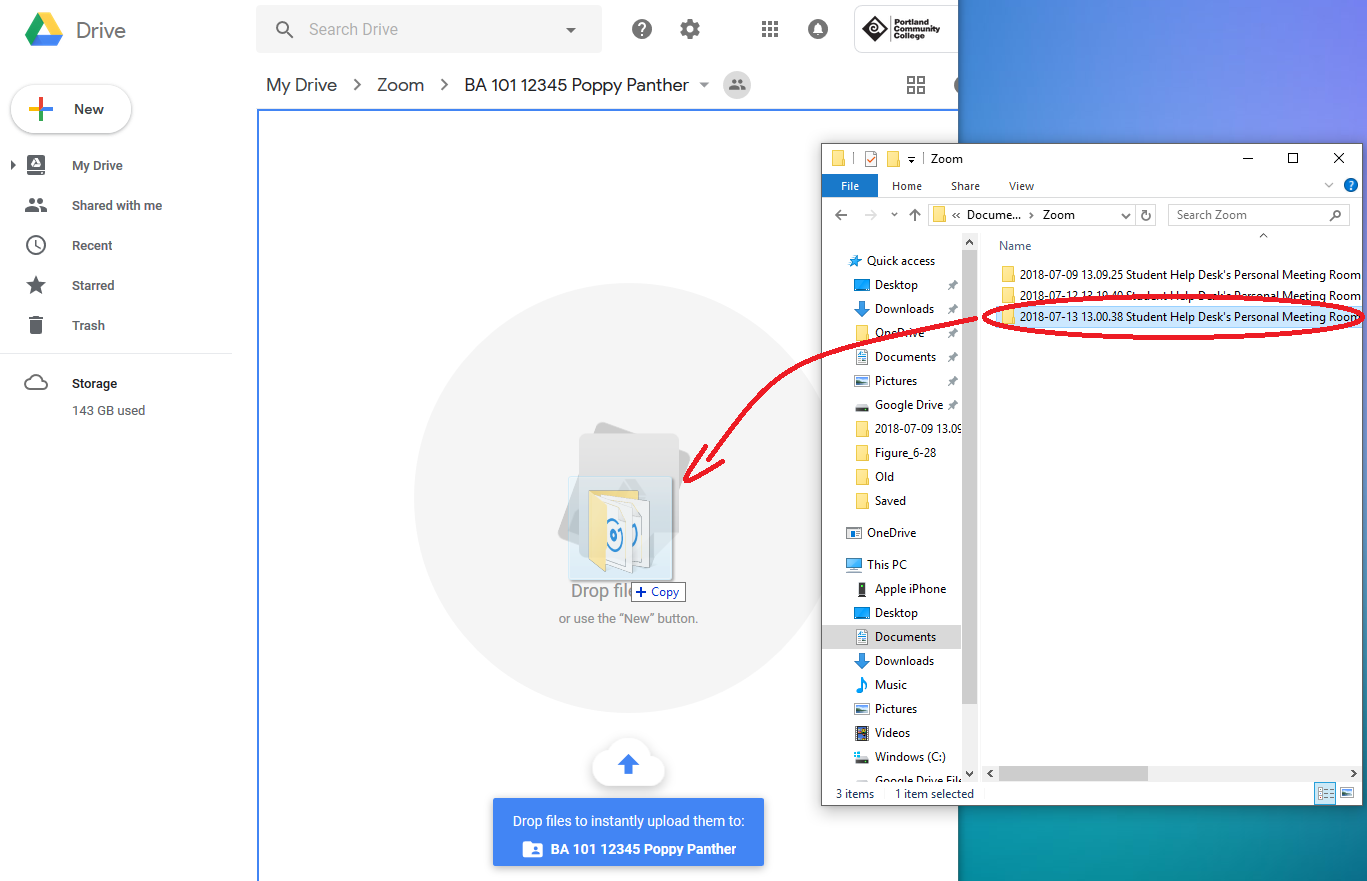 Window showing folder being moved from Windows to Google Drive folder