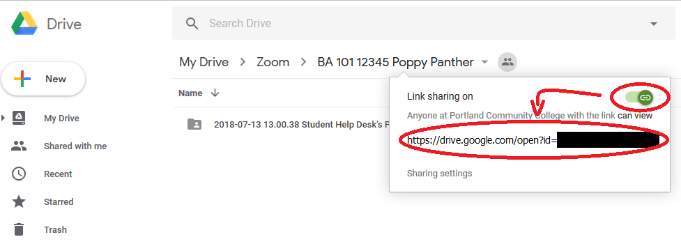 Window shown after clicking Get Sharable Link option in right click menu that allows you to enable link sharing and shows the URL for the folder that was selected