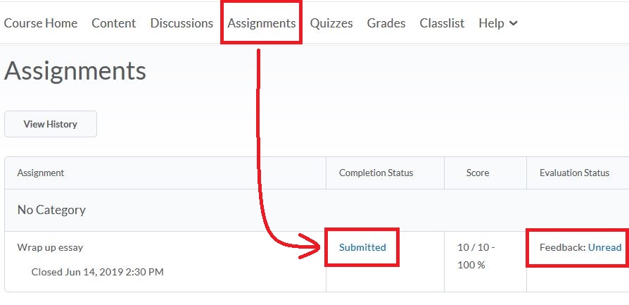Assignment Submitted and Feedback links