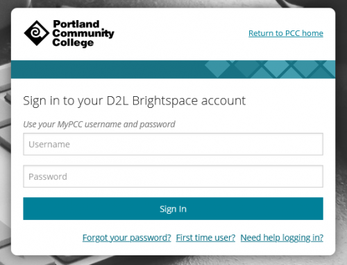 image showing the login page prompting for a MyPCC username and password