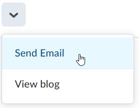 Screenshot depicting the menu available by clicking the downward facing arrow next to an entry in the classlist. The highlighted option in the menu is "Send Email."