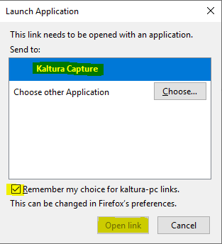 Launch Kaltura Capture application