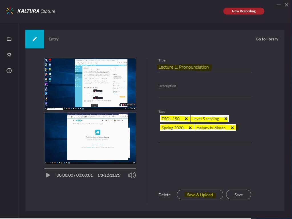 Save & Upload Capture Recording