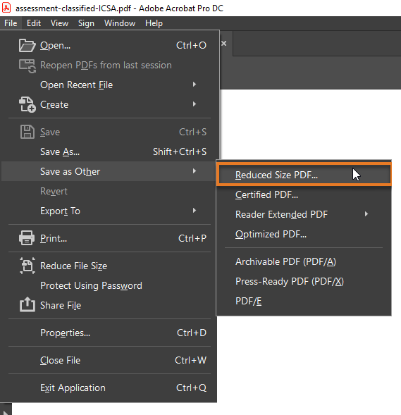 Reduce file size screenshot