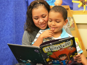 woman reading to child