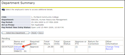 Department Summary with arrow to Valued Employee