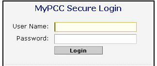 MyPCC login screen