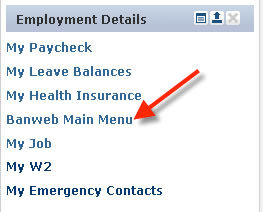employment services channel and arrow to Banweb Main Menu