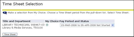 Time Sheet Selection