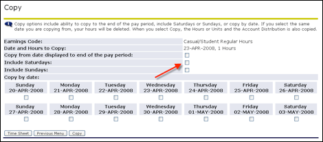 Copy screen with arrow to Include Saturdays