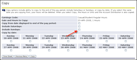 Copy screen with arrow to Include Sundays
