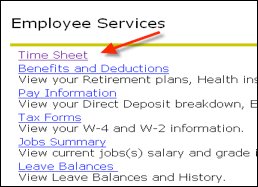 Employee Services Menu, arrow to Time Sheet