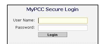 MyPCC secure login screen
