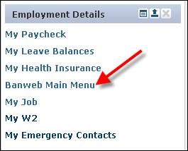 Employment details channel with Banweb main menu item