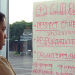 Student looking at materials