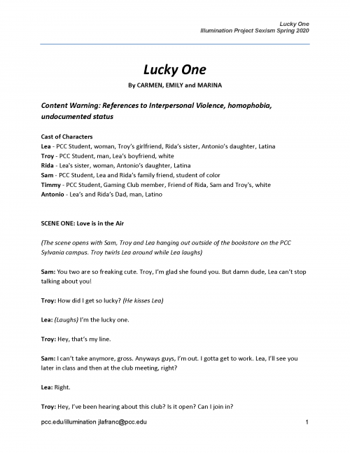 Lucky One script cover