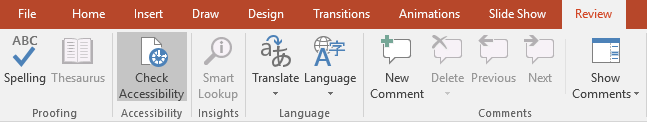 Accessibility checker located on the Review tab
