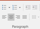Paragraph group on Home tab of PowerPoint 2016 showing bullet and numbered list options
