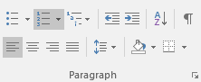 Paragraph group in MS Word with numerical list icon highlighted.