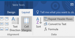 Layout tab under the Table Tools tab