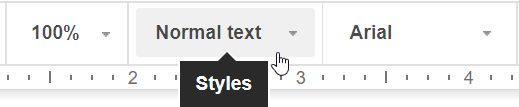 An image showing where the styles menu is on the Google Docs Toolbar.