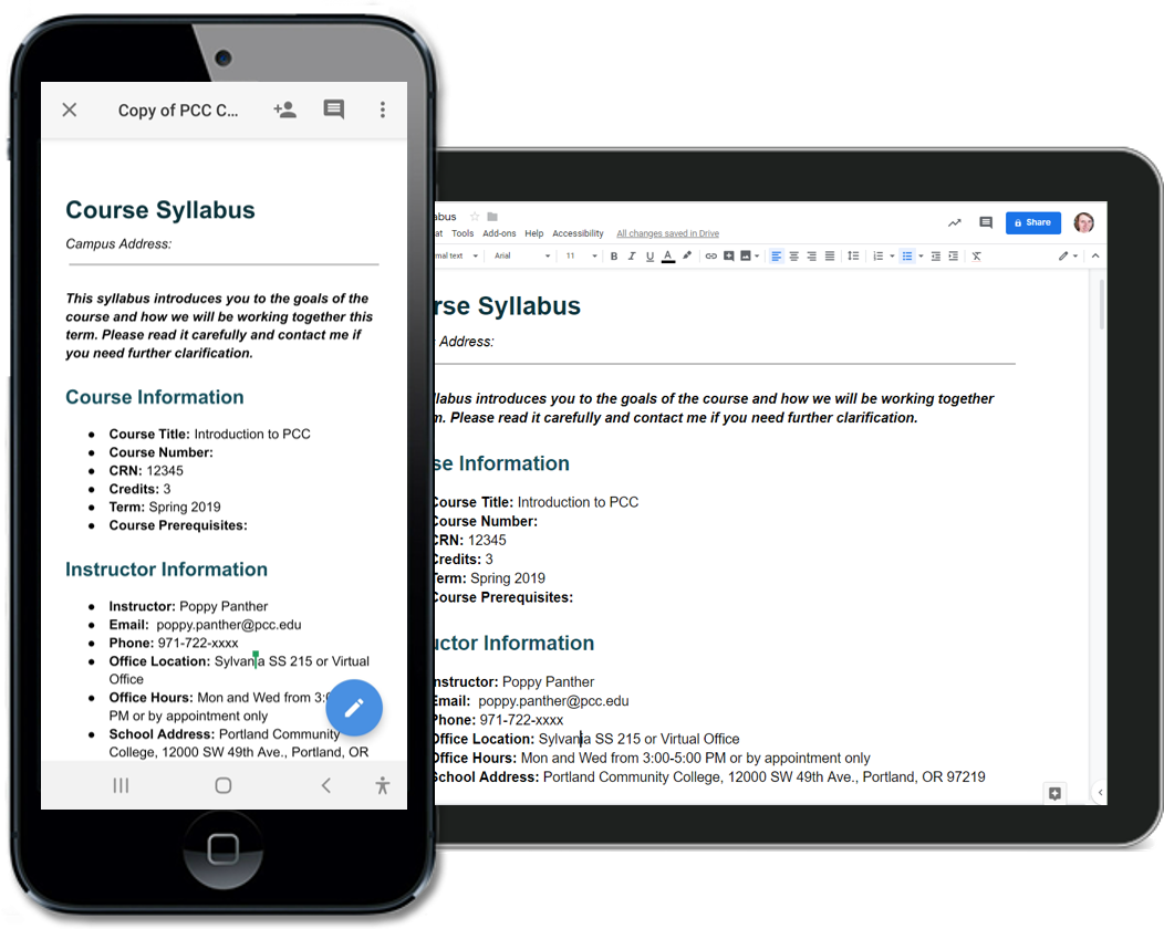 syllabus on mobile device screens