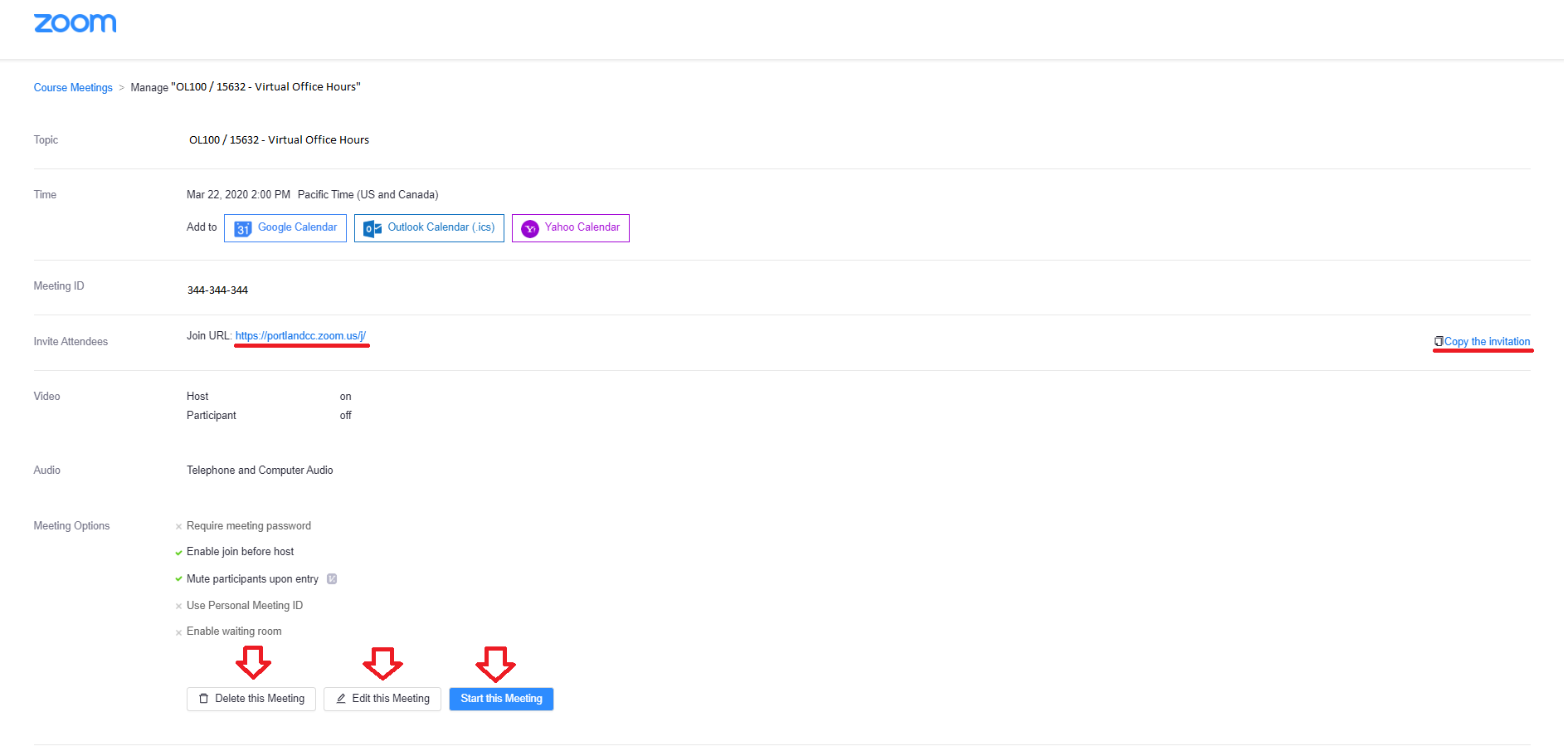 Settings to Schedule a Zoom meeting