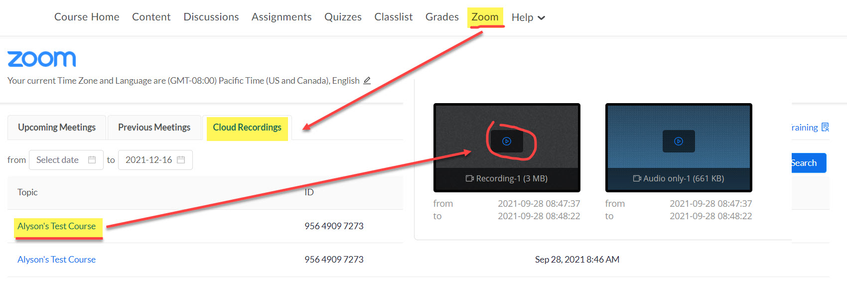 Student View of the Zoom Cloud Recordings
