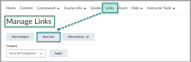 On the Manage Links page, click New Link